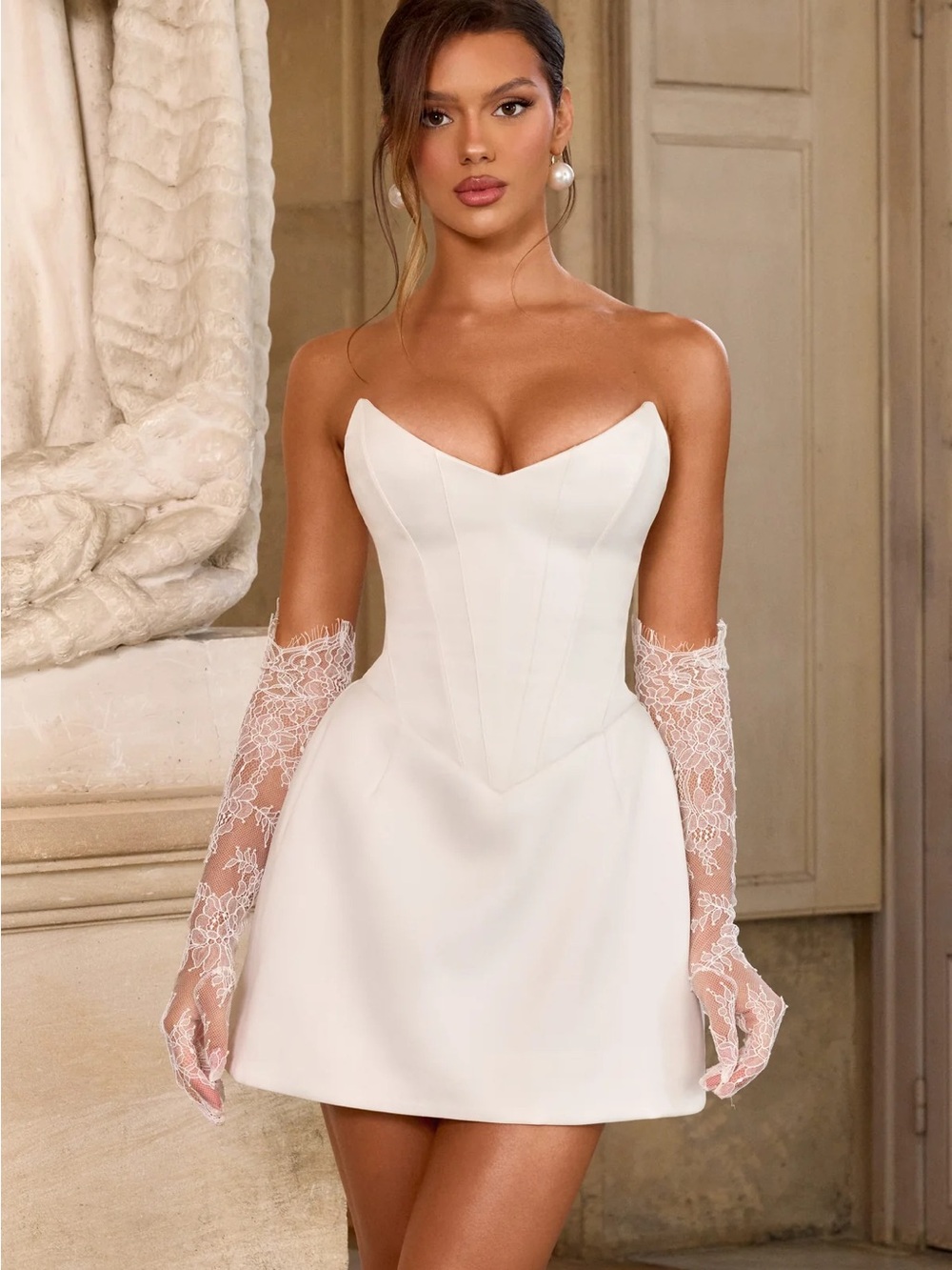 Strapless White Sweetheart Mini Dress